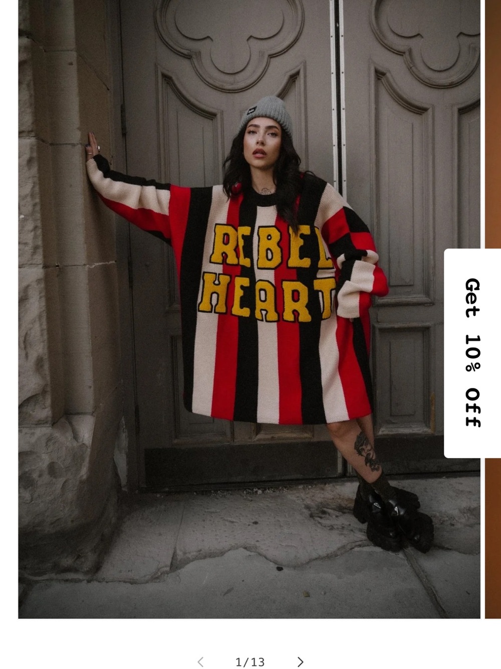 Dressed in LALA Red, Black and Cream 'REBEL HEART' Striped Sweater Dress